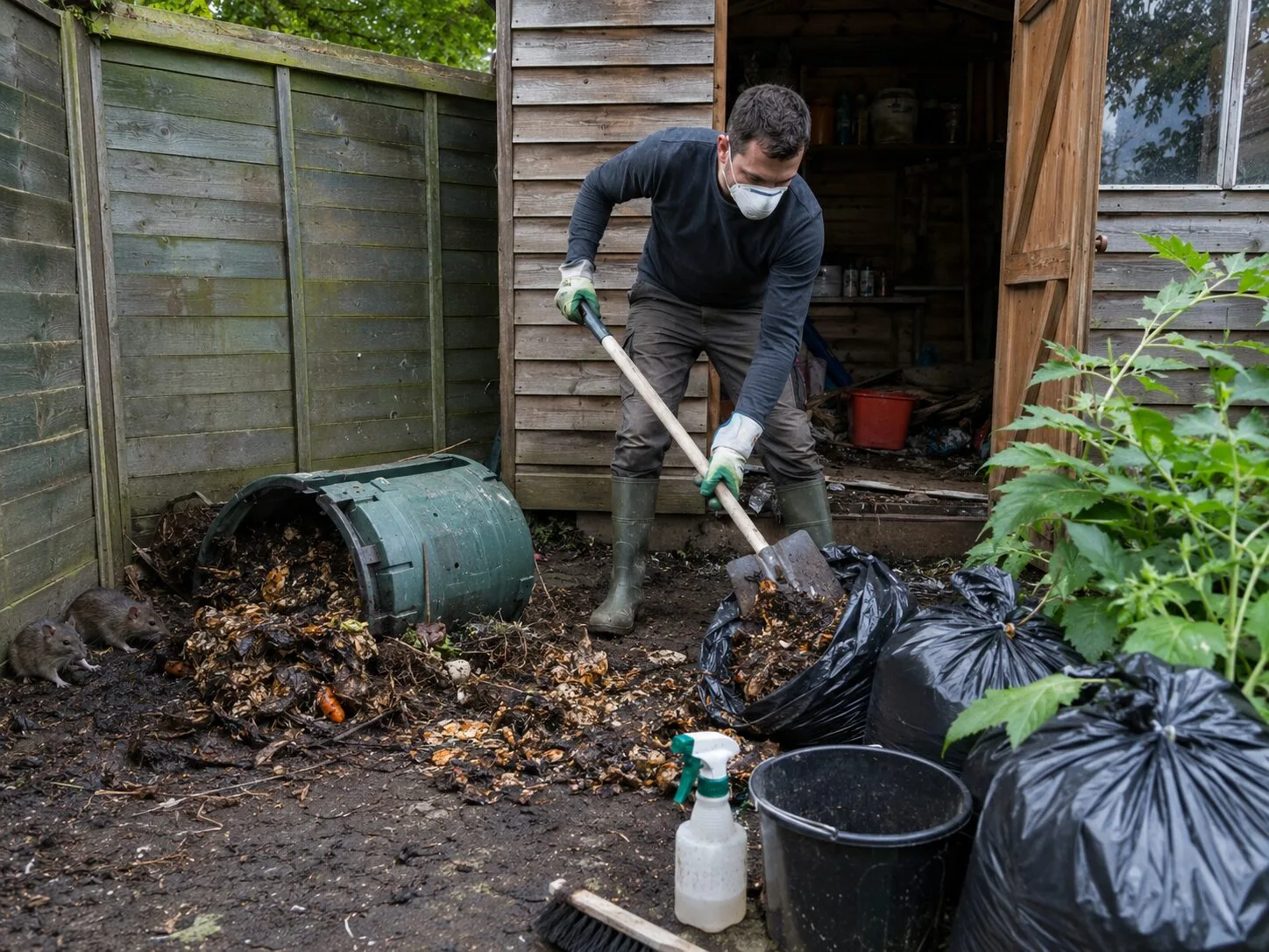 Comment traiter un cabanon de jardin avec déchets organiques, compost pourri et rats ?