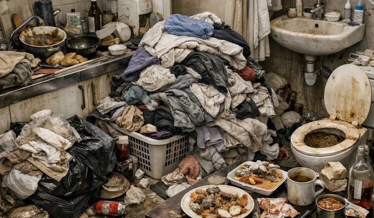 Quels changements précis dans la gestion du linge, de la toilette et des repas annoncent une évolution défavorable du syndrome de Diogène ?