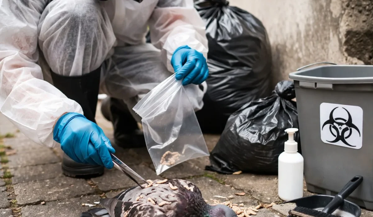 Comment gérer les cadavres de pigeons et la présence d’asticots en sécurité ?