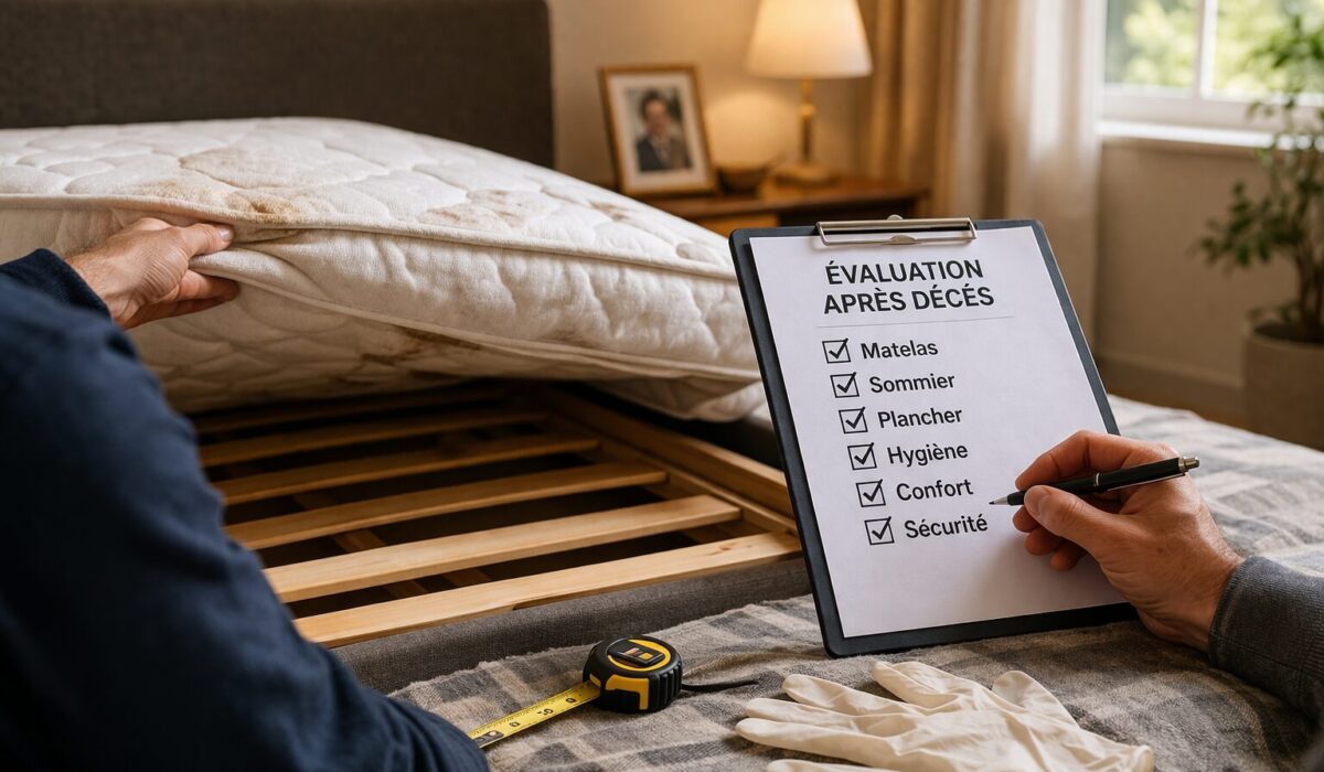 Inspection d’un matelas, d’un sommier et du plancher après décès pour évaluer objectivement les éléments à remplacer