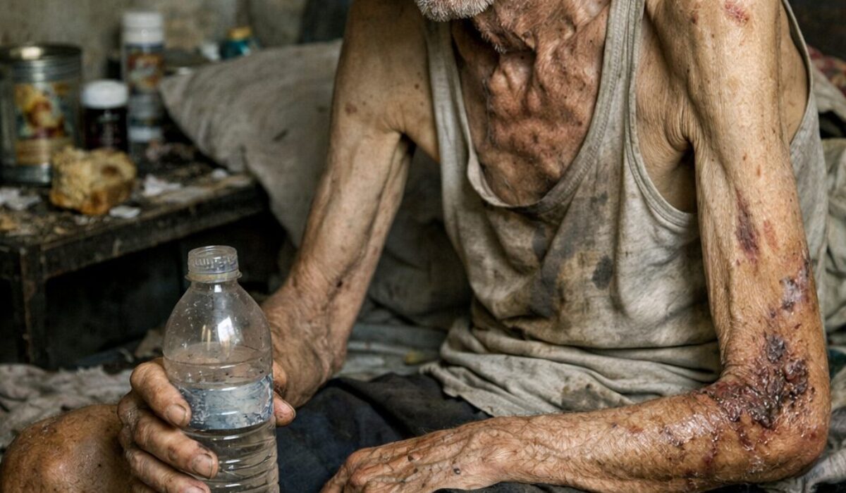 Patient âgé vivant en incurie sévère présentant des signes de dénutrition, de déshydratation et des lésions cutanées infectées