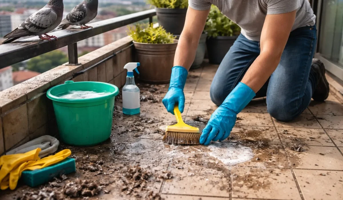 Nettoyage des balcons envahis de fientes de pigeon en 6 méthodes efficaces