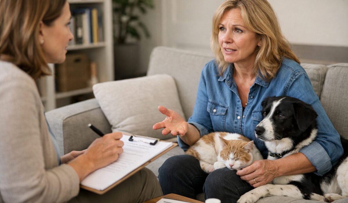 Évaluation d’une personne avec un chien et un chat après intervention afin de déterminer si elle peut conserver un ou deux animaux sans risque de rechute massive