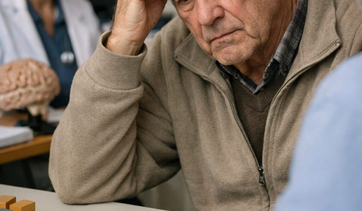 Patient en évaluation neuropsychologique pour distinguer un trouble de mémoire d’une atteinte des fonctions exécutives dans le syndrome de Korsakoff