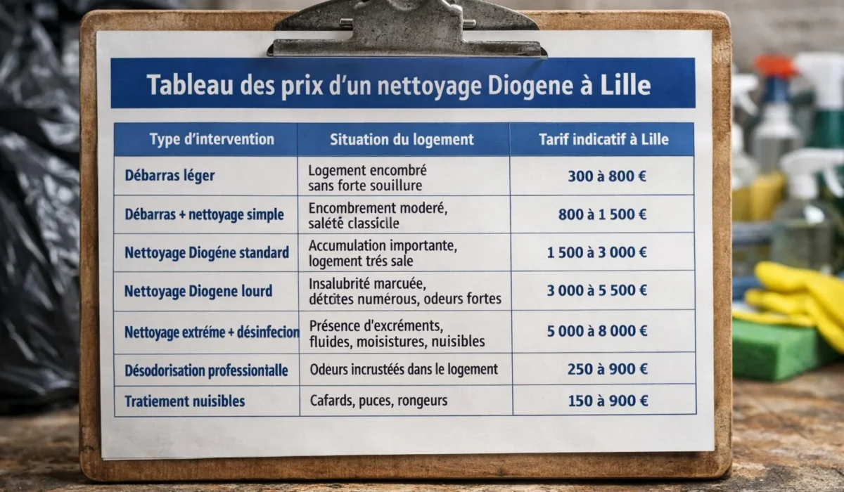 Combien coûte un nettoyage Diogène à Lille ?