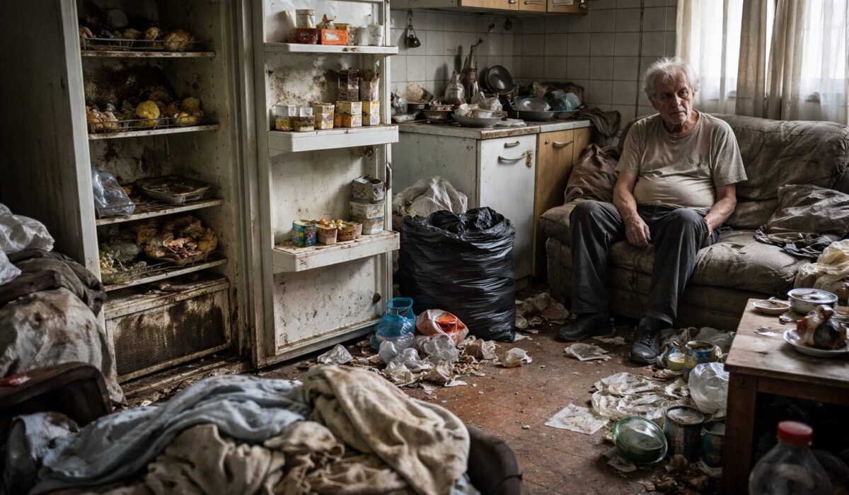 Patient atteint du syndrome de Korsakoff dans un logement dégradé avec linge souillé, réfrigérateur impropre et déchets non évacués