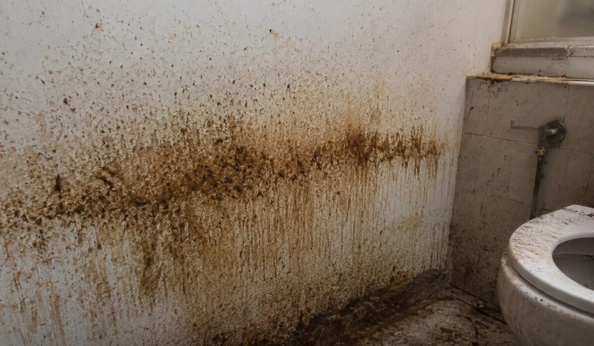 Mur souillé par des traces de déjections dans un logement insalubre nécessitant un nettoyage et une désinfection professionnels