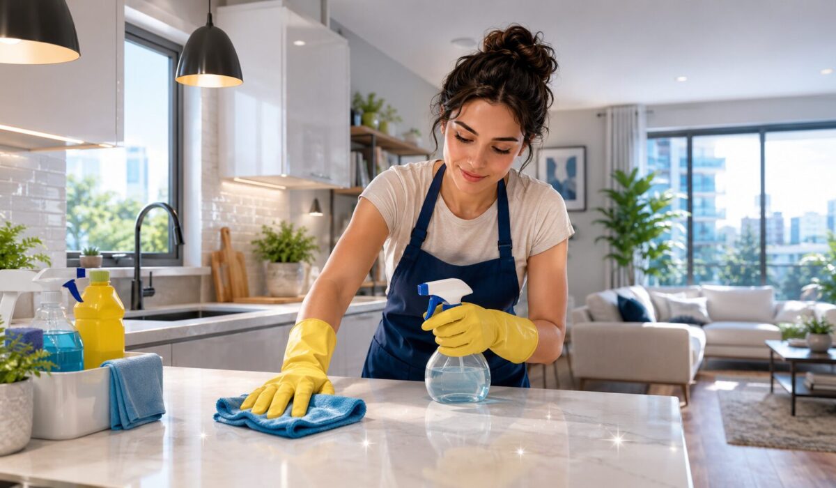 Désinfection d’un appartement avec nettoyage d’un plan de travail