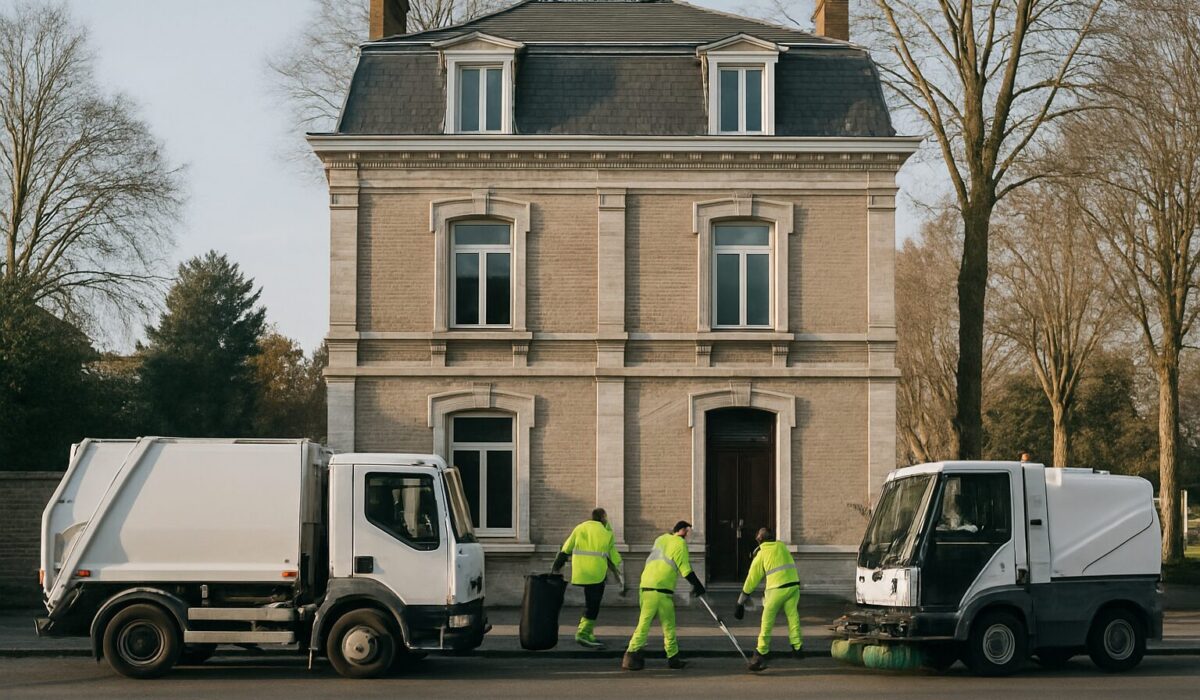 Équipe de nettoyage active devant une maison sur le boulevard Gambetta à Tourcoing.