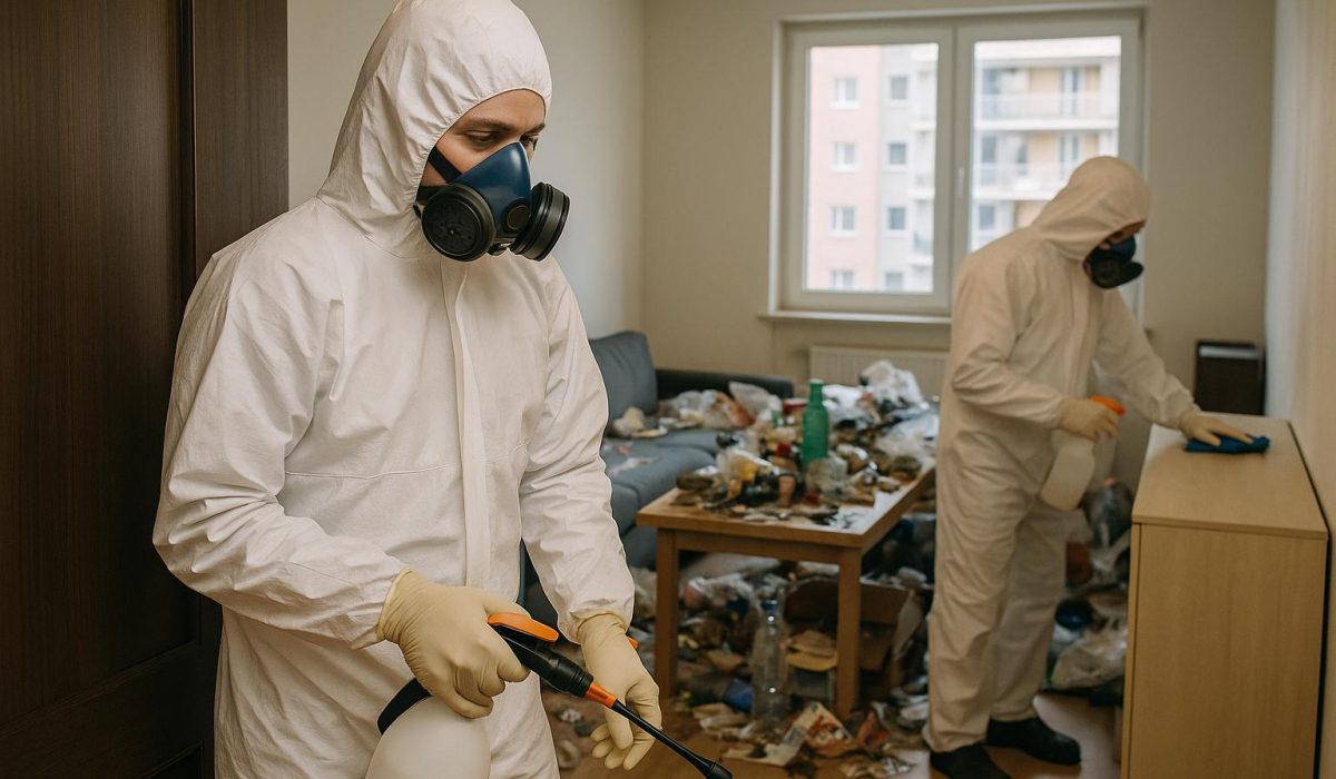 Deux agents NORD NETTOYAGE désinfectent un appartement après un décès à Aix-les-Bains
