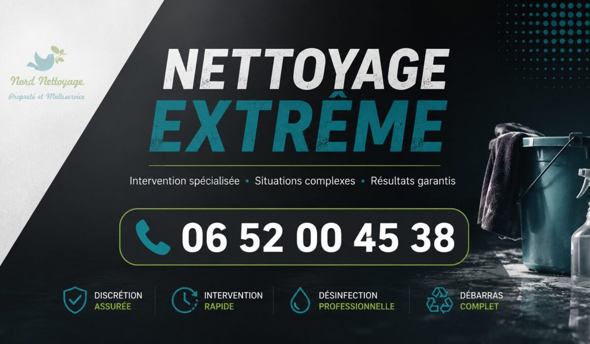 Équipe spécialisée en nettoyage extrême à Achères pour logements insalubres, syndrome de Diogène, débarras et désinfection professionnelle.