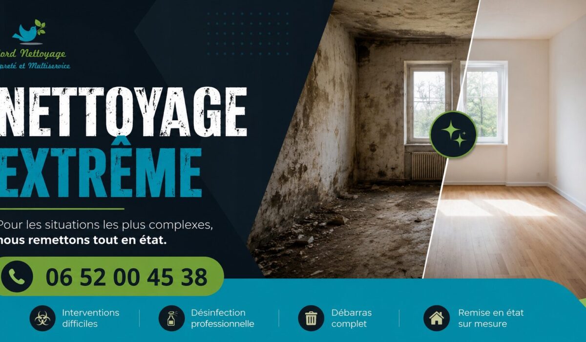 Nettoyage extrême à Attignat par Nord Nettoyage, intervention rapide pour logements insalubres, désinfection et remise en état.