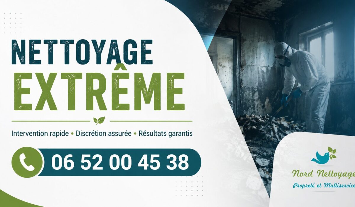 Visuel professionnel de nettoyage extrême à Bois-d'Arcy avec intervention spécialisée, désinfection et remise en état complète.