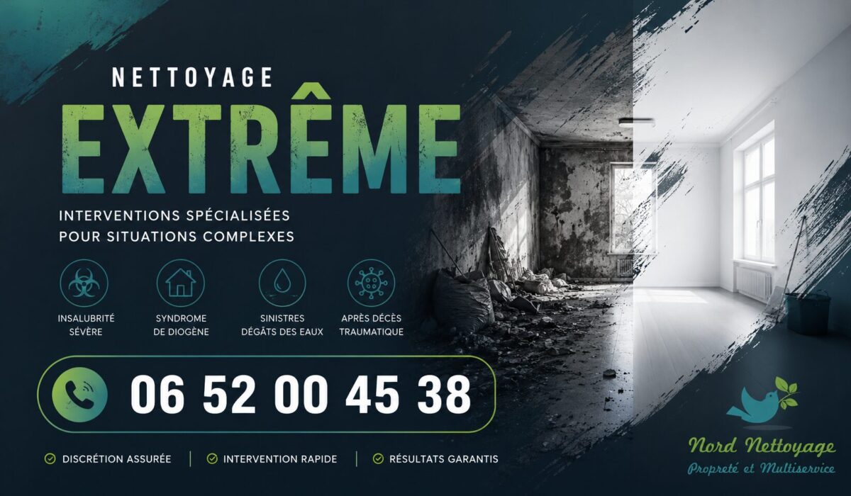 Nettoyage extrême à Bonson par Nord Nettoyage avec intervention rapide pour logements insalubres, syndrome de Diogène et après sinistre.