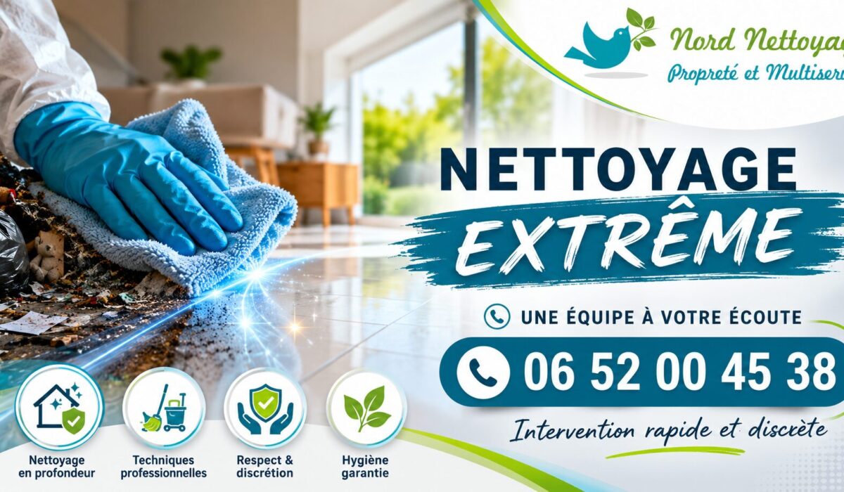Équipe spécialisée en nettoyage extrême à Cergy avec intervention rapide pour logement insalubre, syndrome de Diogène et désinfection complète.