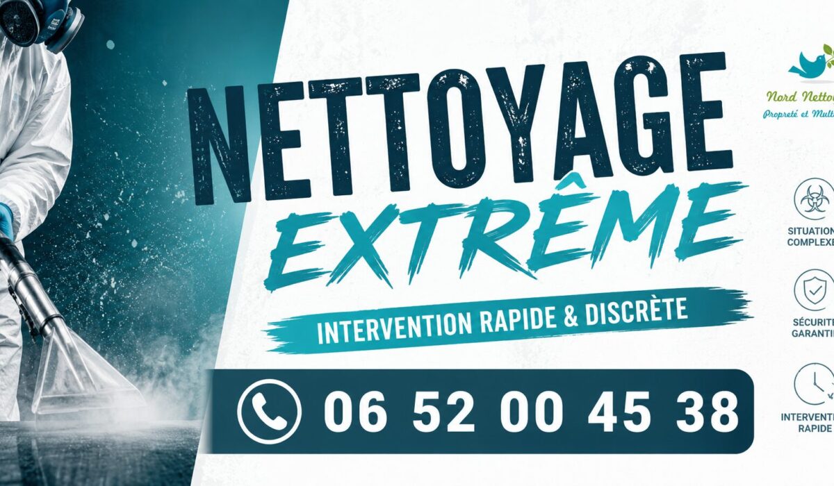 Équipe de nettoyage extrême intervenant dans un logement insalubre à Charly avec un matériel professionnel.
