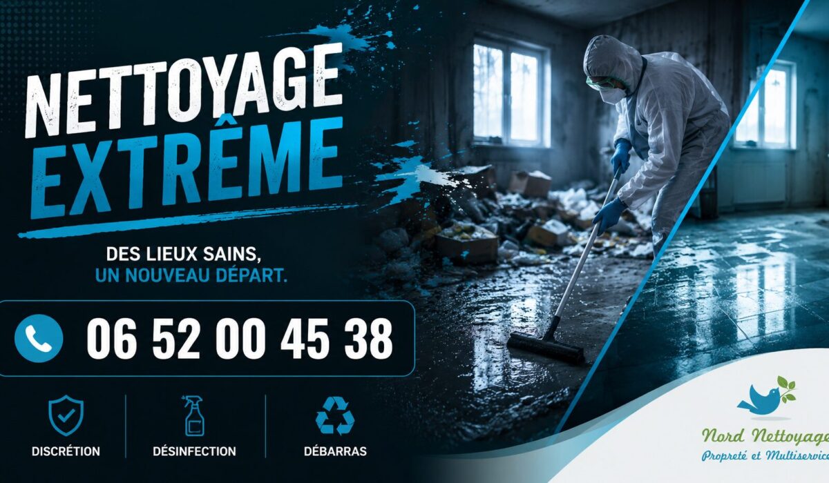 Illustration du nettoyage extrême au Cheylard avec intervention professionnelle, désinfection complète et remise en état de logements insalubres par Nord Nettoyage.