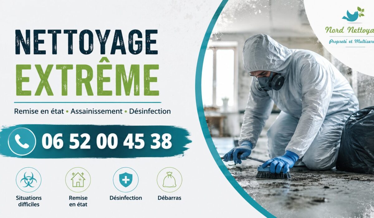 Équipe spécialisée en nettoyage extrême à Franconville avec intervention rapide pour logements insalubres, syndrome de Diogène, désinfection et remise en état.
