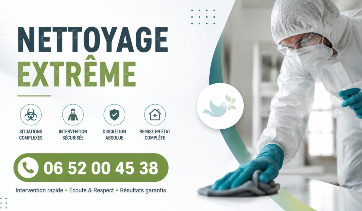 Équipe réalisant un nettoyage extrême dans une habitation à Genilac avec évacuation des encombrants et remise en état des lieux.