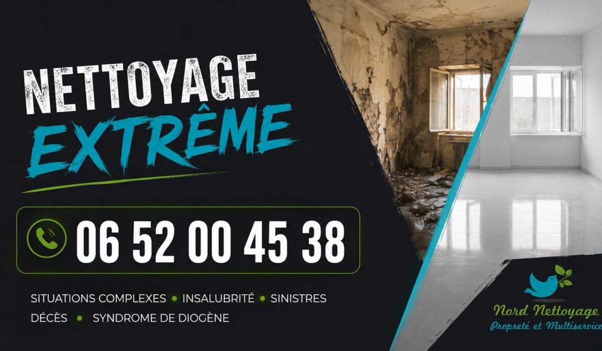 Visuel de nettoyage extrême à Gonesse avec transformation d’un logement insalubre en espace propre et sain, contact Nord Nettoyage.