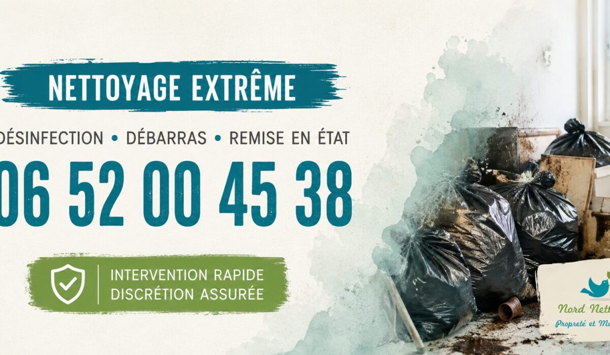 Nettoyage extrême à Le Grand-Lemps : intervention rapide pour logements insalubres, débarras, désinfection et remise en état avec Nord Nettoyage.