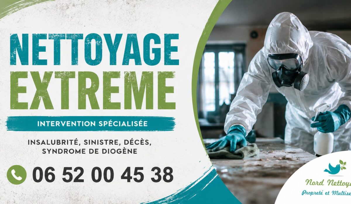 Nettoyage extrême à Les Abrets par Nord Nettoyage avec intervention spécialisée pour logements insalubres, syndrome de Diogène, sinistres et désinfection.