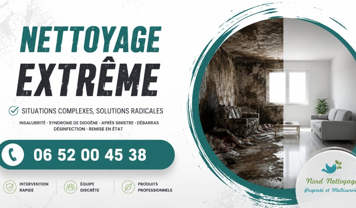 Nettoyage extrême à Les Vans après syndrome de Diogène, insalubrité ou sinistre par Nord Nettoyage.
