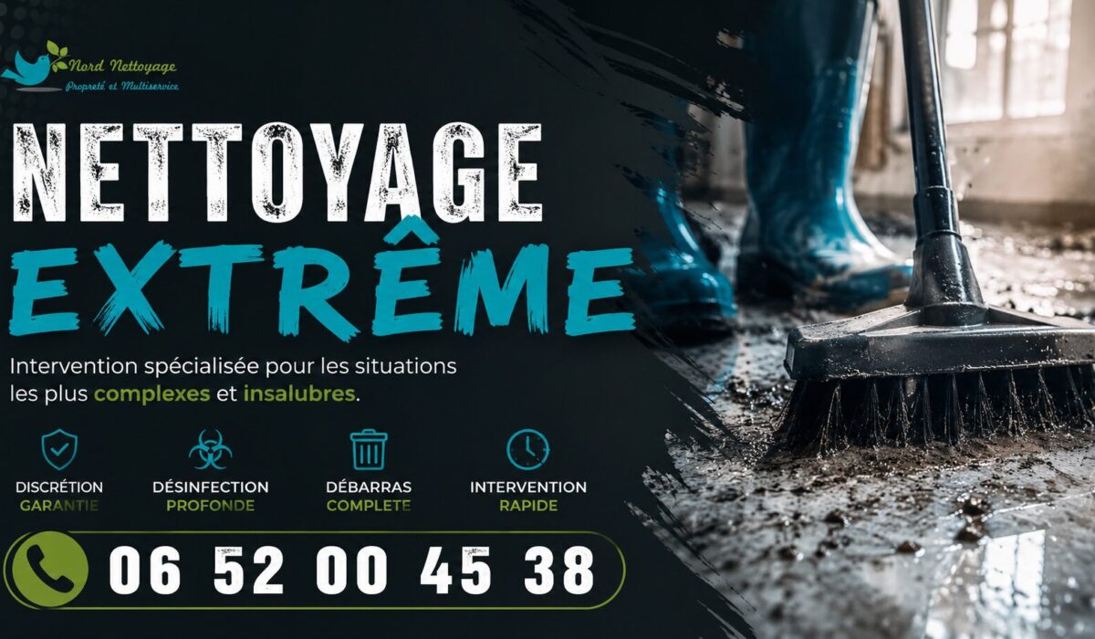 Nettoyage extrême à Limay par Nord Nettoyage, intervention spécialisée pour logements insalubres, syndrome de Diogène et désinfection complète.