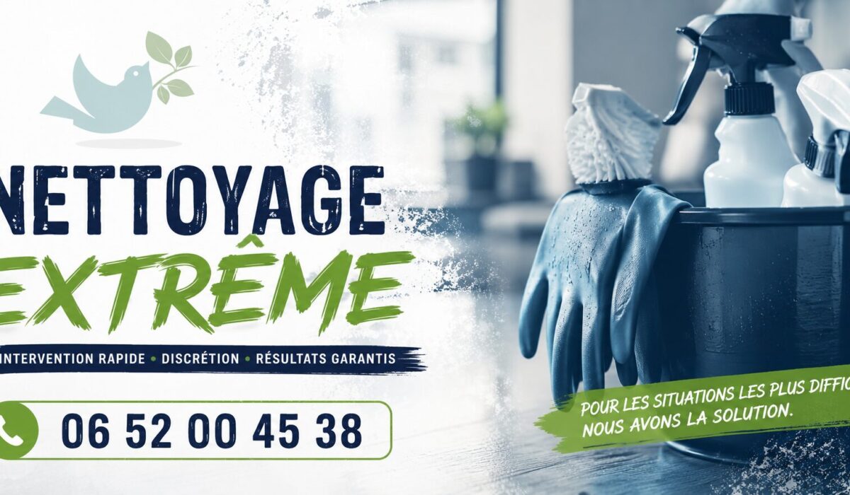 Illustration horizontale du service de nettoyage extrême à Lissieu avec numéro de téléphone, intervention rapide pour logements insalubres, après sinistre et remise en état.