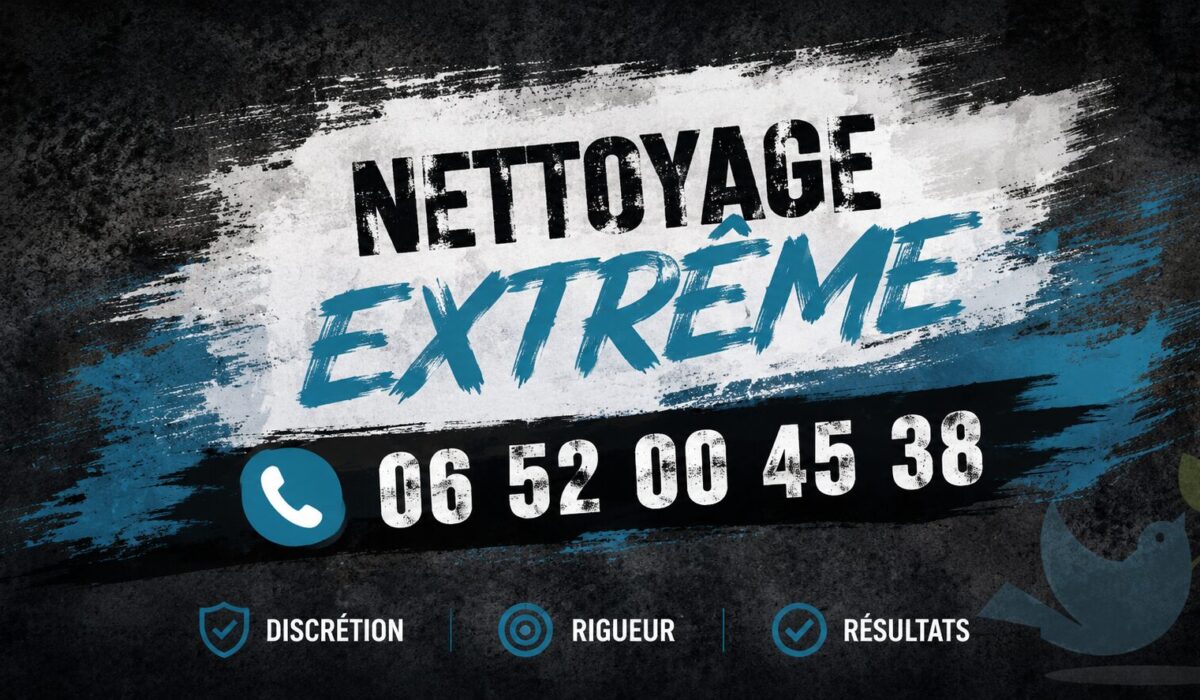 Visuel publicitaire de nettoyage extrême à Lugrin avec numéro de contact et logo Nord Nettoyage en arrière-plan discret.