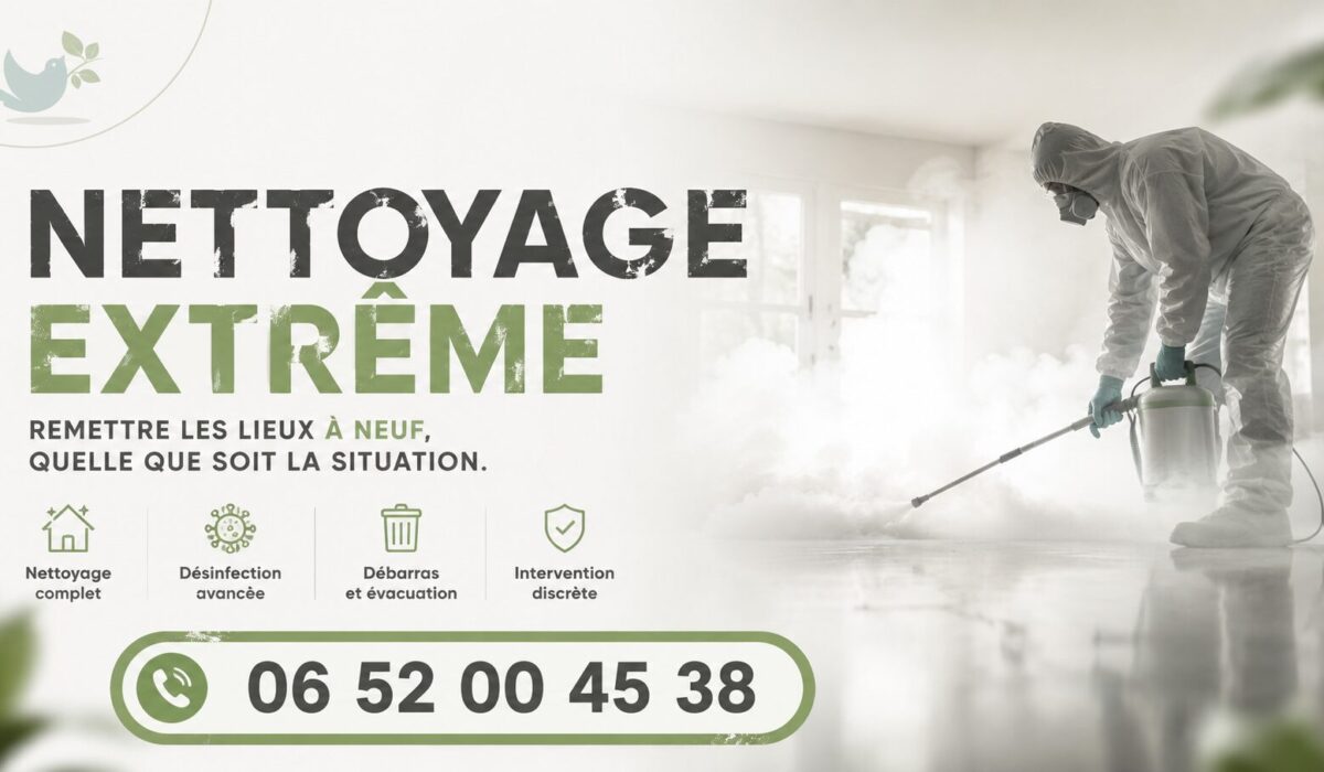 Équipe de nettoyage extrême intervenant dans un logement à Mantes-la-Ville pour remettre les lieux en parfait état.