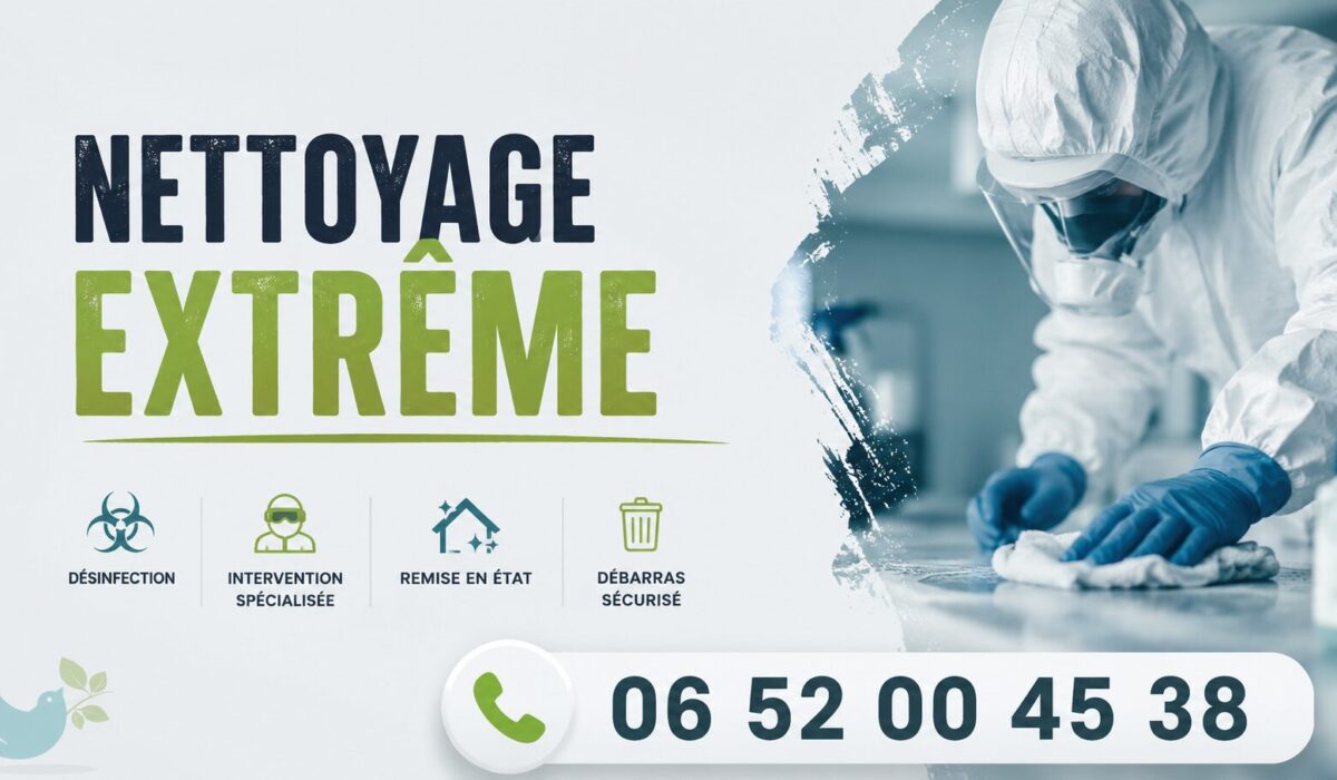 Technicien en tenue de protection réalisant un nettoyage extrême et une désinfection professionnelle avec intervention rapide à Marcq-en-Barœul.