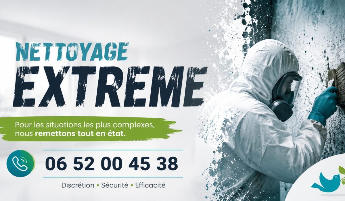 Visuel de nettoyage extrême à Marly-la-Ville avec intervention spécialisée, désinfection et remise en état complète.