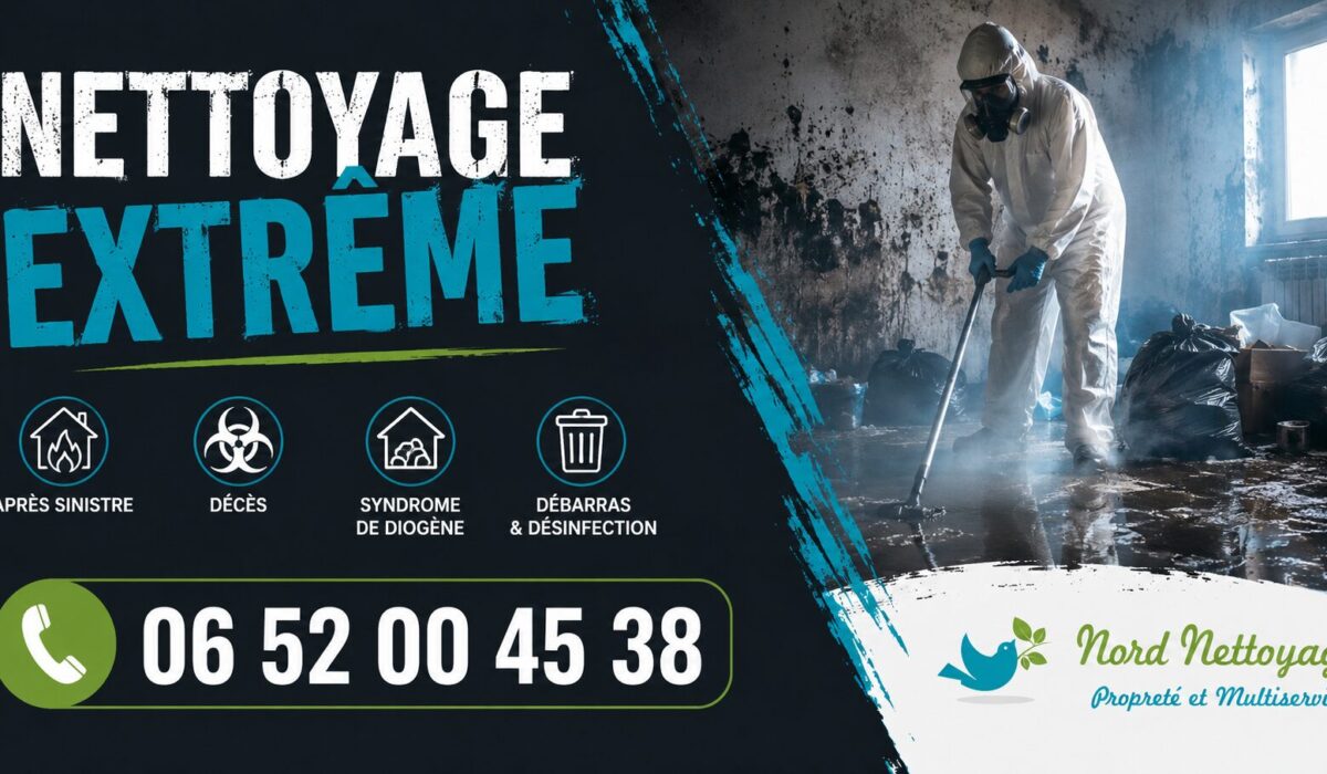 Nettoyage extrême réalisé aux Martres-de-Veyre après sinistre, logement insalubre et syndrome de Diogène par Nord Nettoyage.