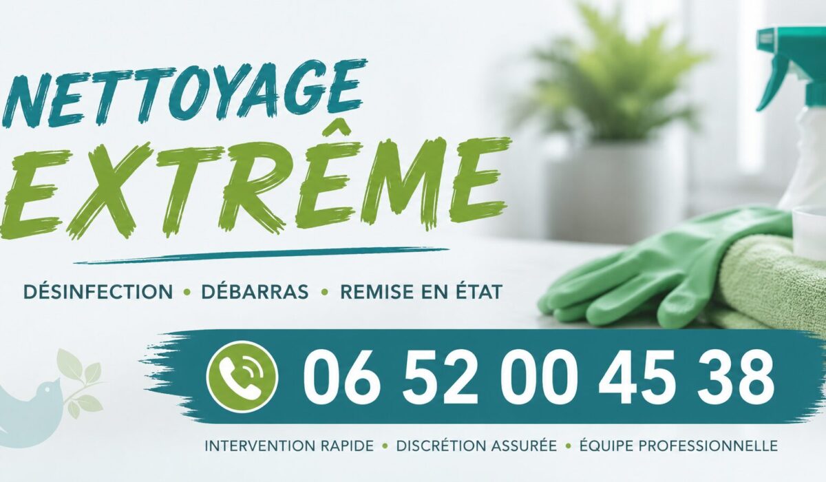 Illustration du service de nettoyage extrême à Morzine avec numéro de téléphone 06 52 00 45 38 et logo Nord Nettoyage en fond discret.