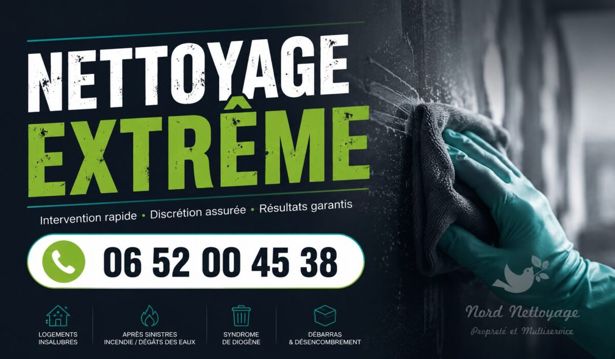 Nettoyage extrême à Moutiers par Nord Nettoyage avec intervention rapide pour logements insalubres, sinistres et syndrome de Diogène