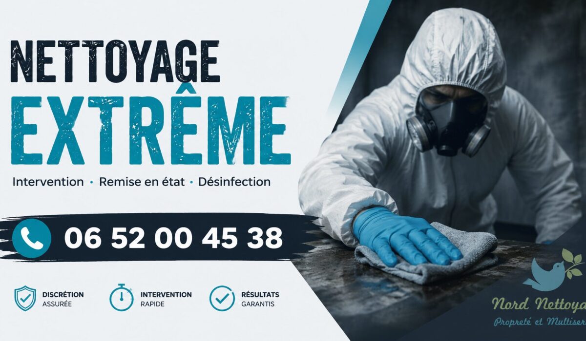 Technicien en combinaison réalisant un nettoyage extrême à Neuilly-sur-Marne avec désinfection complète des lieux.
