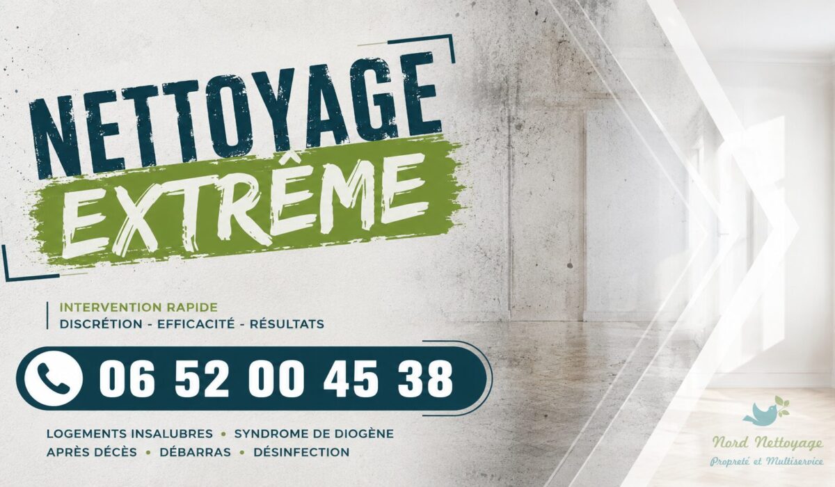 Visuel de nettoyage extrême à Saint-Didier-sur-Chalaronne avec intervention rapide, désinfection, débarras et remise en état par Nord Nettoyage.