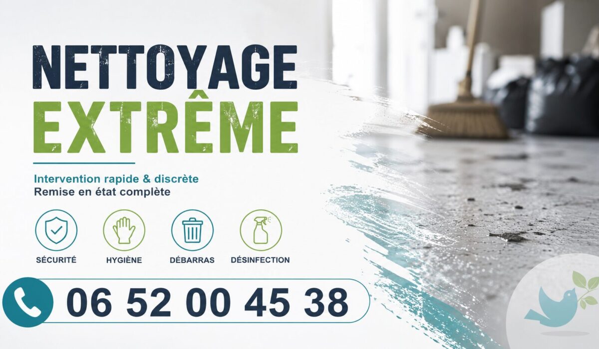 Visuel publicitaire de nettoyage extrême à Saint-Étienne-du-Bois avec numéro de téléphone 06 52 00 45 38 et logo Nord Nettoyage.