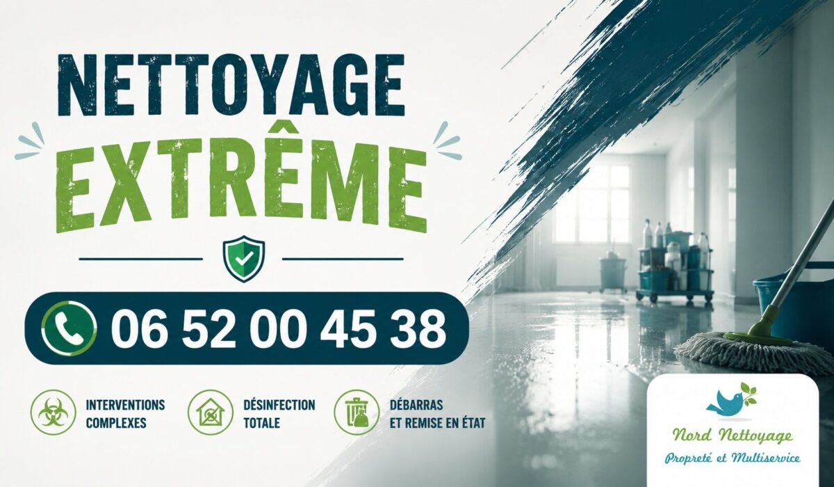 Visuel de nettoyage extrême à Saint-Fargeau-Ponthierry avec service de débarras, désinfection et remise en état par Nord Nettoyage.