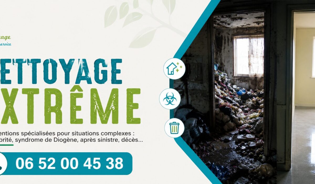 Équipe réalisant un nettoyage extrême dans une habitation à Saint-Georges-de-Reneins après une situation d'insalubrité.