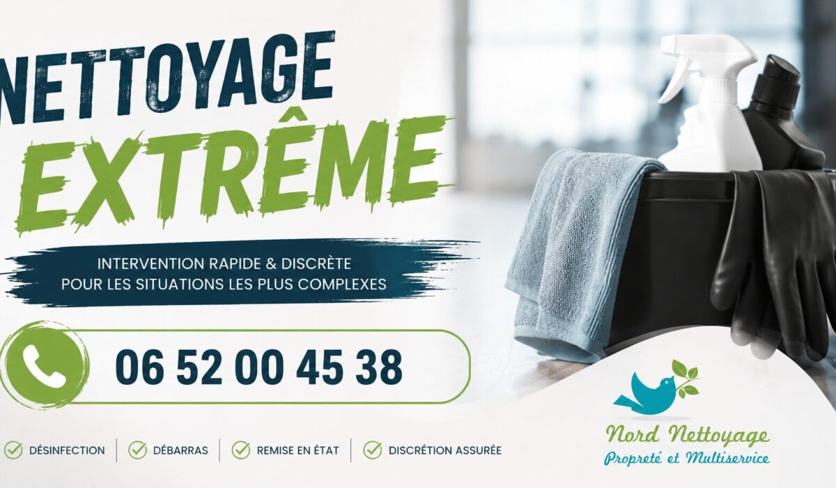Bannière de nettoyage extrême à Saint-Pathus avec intervention spécialisée, désinfection, débarras et numéro de contact 06 52 00 45 38.