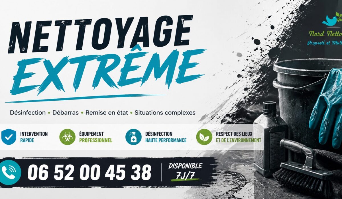 Nettoyage extrême à Saint-Pierre-d'Albigny avec intervention rapide, désinfection, débarras et remise en état par Nord Nettoyage.