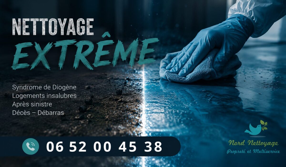 Équipe spécialisée en nettoyage extrême à Sucy-en-Brie avec intervention pour logement insalubre, syndrome de Diogène, débarras et désinfection complète.