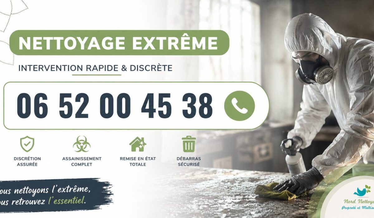 Intervention de nettoyage extrême avec désinfection complète et remise en état rapide par Nord Nettoyage.