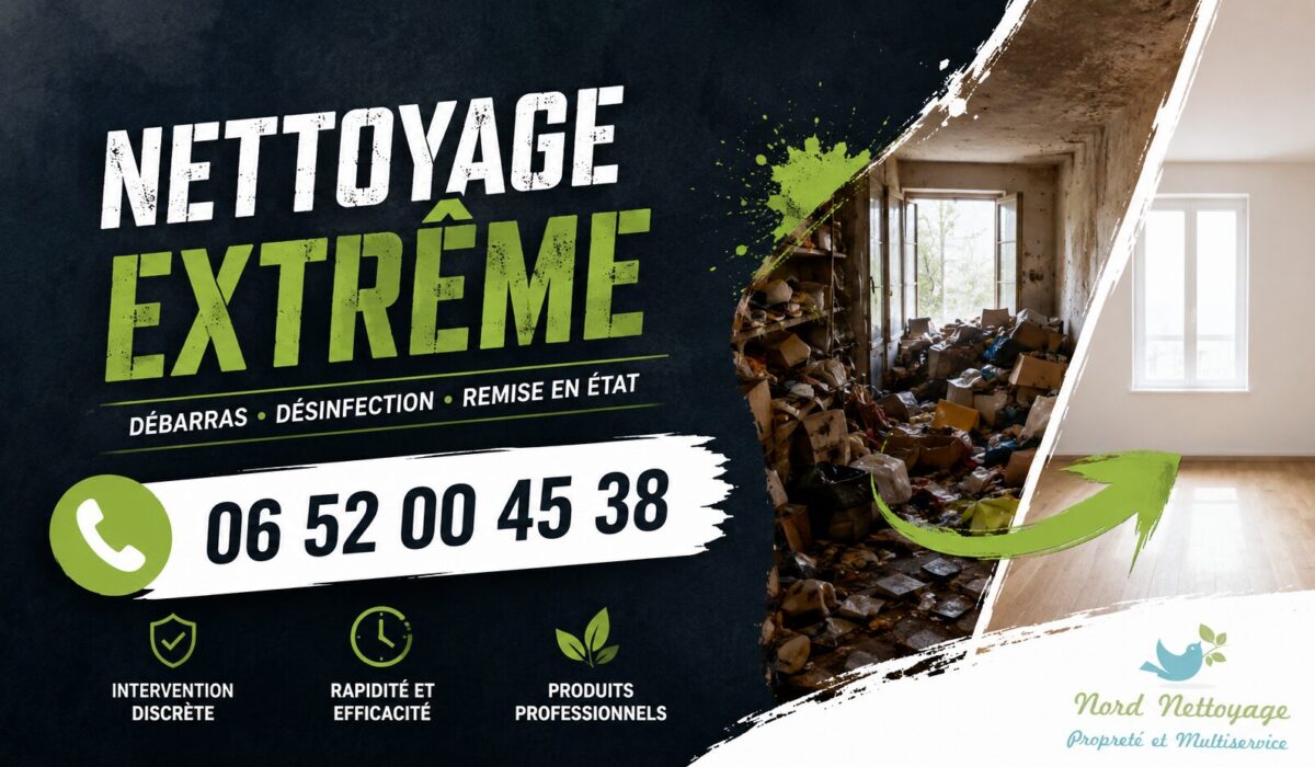 Nettoyage extrême à Vélizy-Villacoublay avec désinfection, débarras et remise en état par Nord Nettoyage.