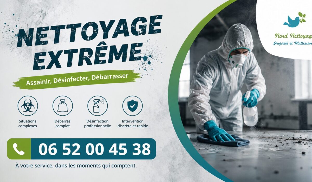 Équipe spécialisée en nettoyage extrême intervenant dans une habitation au Vésinet pour une opération de désinfection et remise en état.