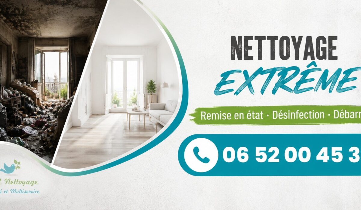 Intervention de nettoyage extrême à Villeneuve-la-Garenne avec remise en état complète, débarras et désinfection professionnelle.