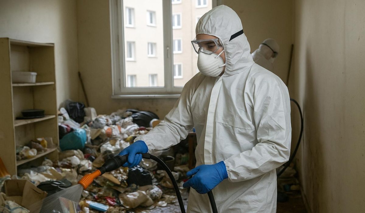 Agent de NORD NETTOYAGE intervenant dans un logement insalubre à Cachan