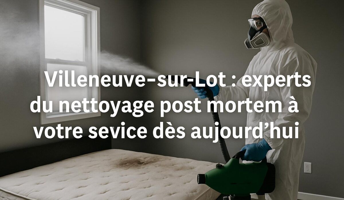 Nettoyage post mortem à Villeneuve-sur-Lot par NORD NETTOYAGE – technicien désinfectant une chambre avec matelas taché visible